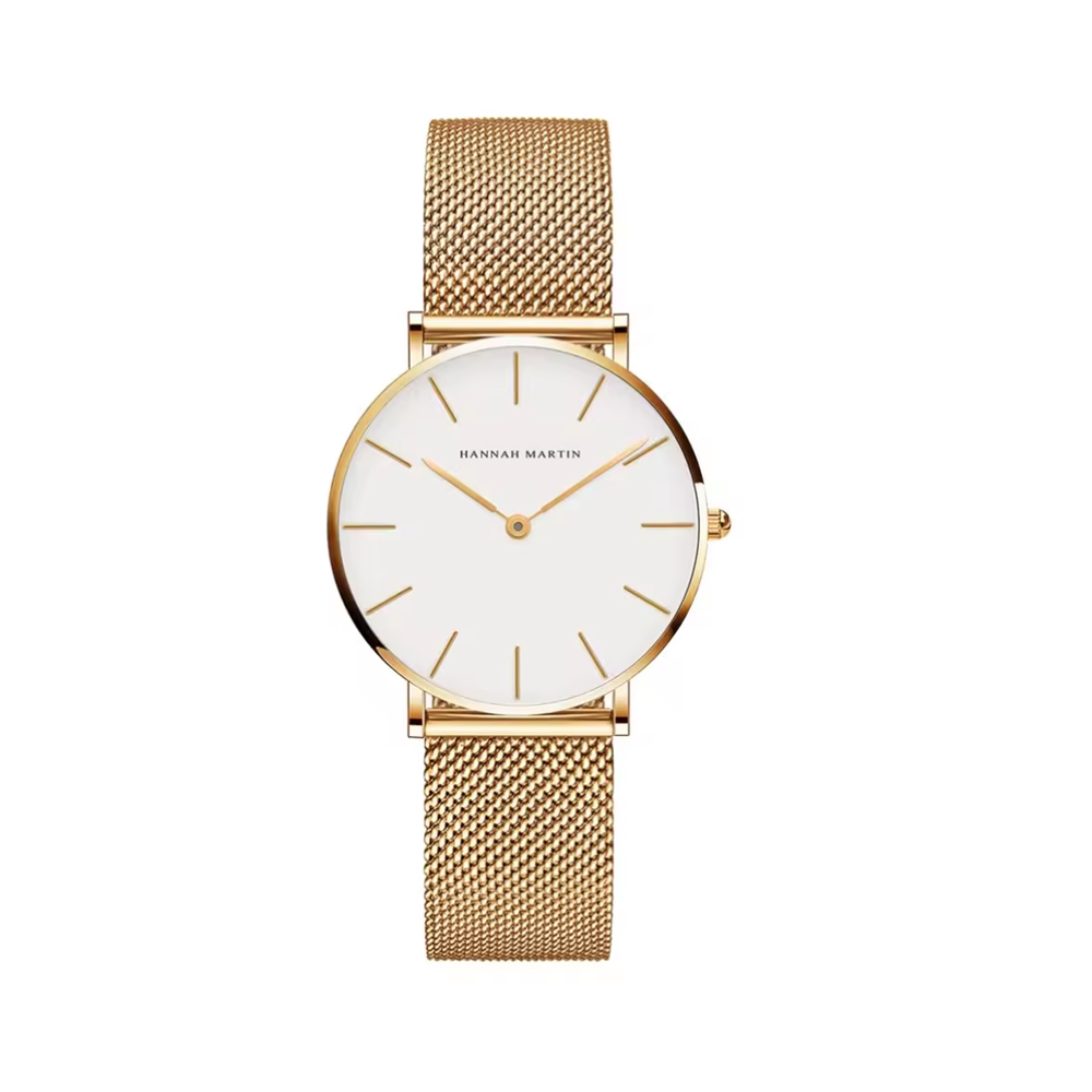 Crystal White and Royal Gold Women's Wristwatch
